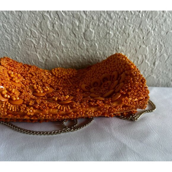 Orange Beaded Handbag Acrylic Bead Small Purse - Picture 6 of 9